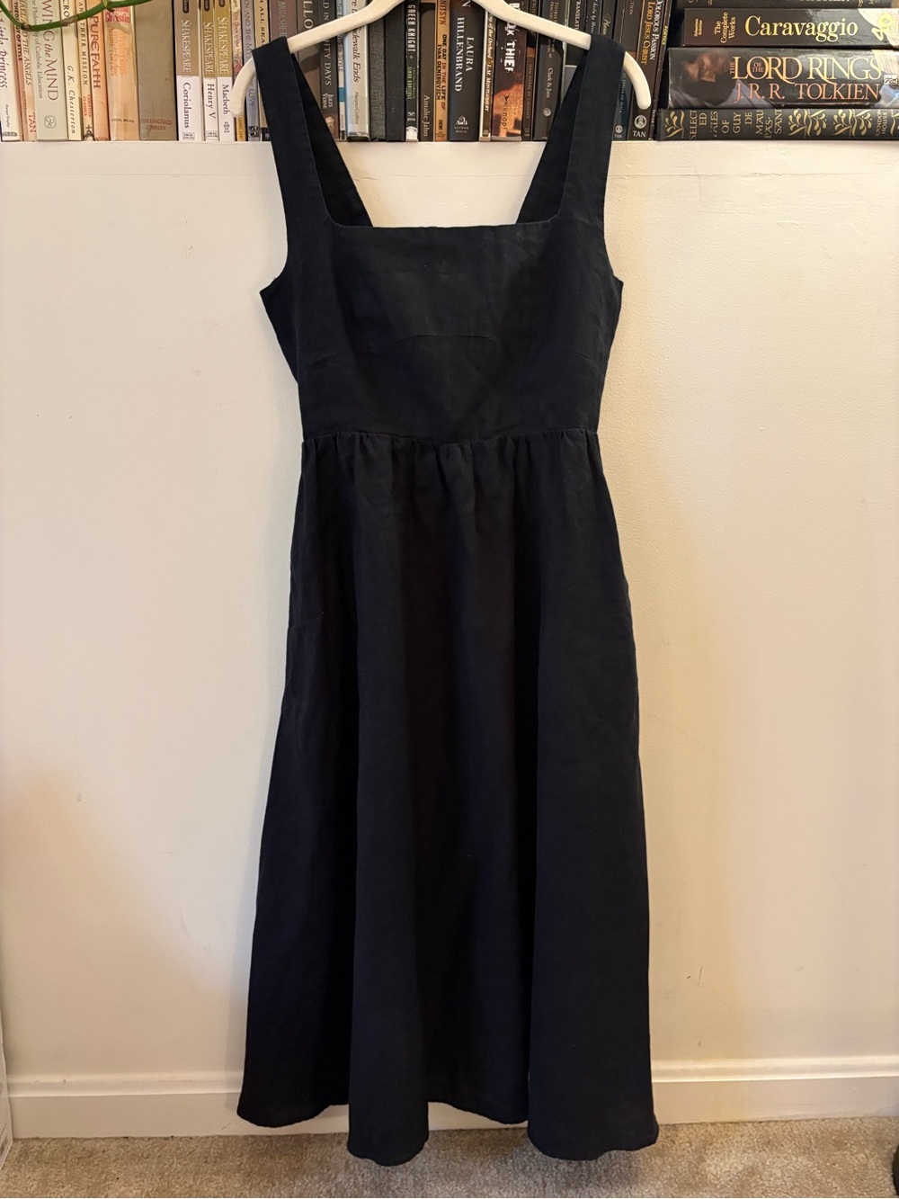 Classic Black Square-Neck Midi Dress